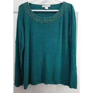 Silk Assets By Diane von Furstenberg Beaded Green Sweater Size M